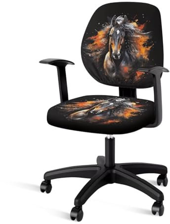 Poceacles Schonbezug mit schwarzem Pferde-Druck, dehnbar, elastisch, 2-teilig, Computerstuhl, Sitzbezug, Möbelschutz für Büro und Zuhause