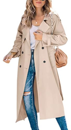 GOZYLA Zweireihiger Duster Trenchcoat für Damen Schmaler Maxi Langmantel in Voller Länge Geeignet für Frühlings und Herbstkleidung (Color : Khaki, Size : M)