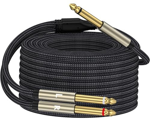 ZTOXLR 1/4 inch TRS Stereo Y-Splitter Insert Cable, 1/4 Inch Male Jack to Dual 1/4inch(6.35mm) Male TS Mono Breakout Cable Audio Patch Cord -20FT