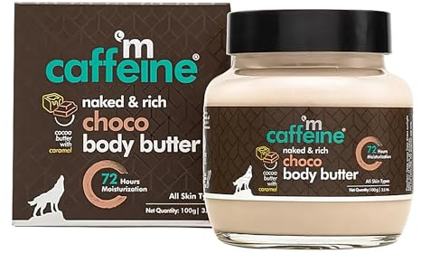 mCaffeine Naked and Rich Choco Body Butter - Reduces Stretch Marks, Enhances Radiance - Shea and Cocoa Butter Smoothes Skin - Caramel - 100 g