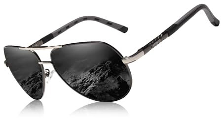 KINGSEVEN Klassische Militär Pilotenbrille Polarisierte Sonnenbrille für Herren Damen, Vintage Retro Style UV Blocking K725 (Gray Black)