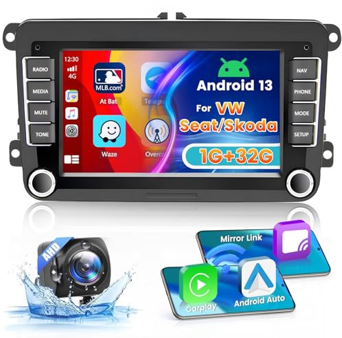 Hikity Android 13 Car Stereo for VW Volkswagen Seat Golf Passat Jetta Tiguan Touran Radio CarPlay Android Auto 7 Inch Touchscreen Car Radio GPS Navi WiFi Backup Camera FM RDS HiFi SWC