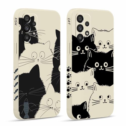 Pnakqil 2 stück Handyhülle für Samsung Galaxy A33 5G 6,4, Hülle Katze Fisch Muster Aesthetic Interessant Design süß Ästhetik Schön Mädchen Kameraschutz Stoßfeste Case Silikon Schutzhülle Tasche