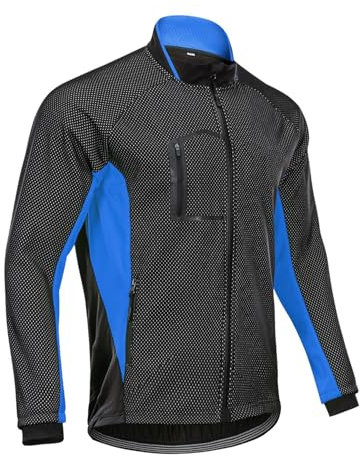 CLMETHE Fleece-Fahrradjacke für Herren, wasserdicht, winddicht, für Regen, warm, für den Winter, Trikot, Reiten, Fahrradmantel, Outdoor-Oberbekleidung mit Reißverschlusstasche,Blue-3XL