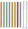 Lot de 8 Pailles en Silicone Réutilisables et Pliables - Portables Avec 2 Brosses de Nettoyage