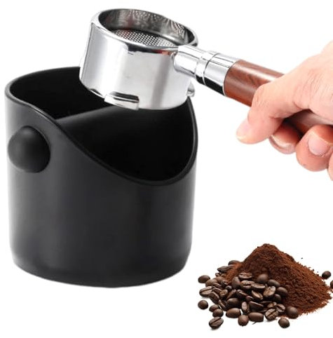Ksvaye Caja para Posos de Café Coffee Knock Box Accesorios Cafe Posos Cafe Deposito Espresso Knock Box Cubo para Posos con Barra de Golpe y Base Antideslizante, 100 * 100 * 110mm