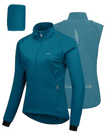 33,000ft Women's Cycling Jacket Waterproof Breathable Running Jacket Women High Visibility Reflective Cycling Vest with Removable Sleeves Light Blue M
