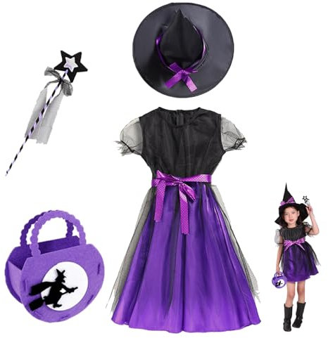 HYDTQCL Costume da Strega Bambina, Vestito Streghetta per Halloween, Feste e Cosplay (120)