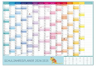 Close Up XXL Schuljahreskalender Schuljahr 2024/2025 | 100x70 cm| Regenbogen Design | gerollt | Wandkalender für die Schule | ideal für die Einschulung | Übersichtlicher Schuljahresplaner