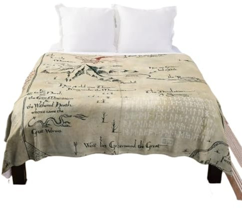 LUNMENGCC Überwurfdecke mit Karte von Mittelerde, niedlich, lustige Decke für Kinder