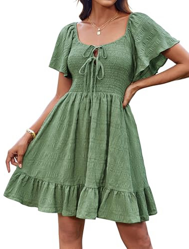 GRACE KARIN Women Casual Crew Neck Wedding Guest Dress Cape Sleeves Plus Size Loose Size Mini Dress Light Green XL