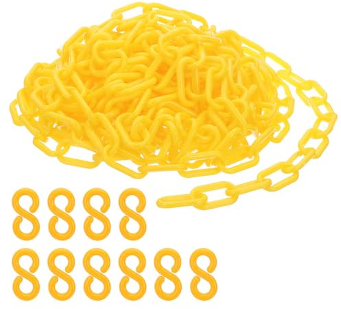 PATIKIL Plastic Chain Links, 30 Feet Safety Chains, Yellow Plastic Chains for Barriers, Crowd Control, Queue Lines, Parking, Fences, Gate, Concerts, and Decoration