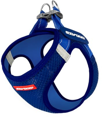 EzyDog Pettorina per cani taglia piccola – FORMFIT Pettorina regolabile e leggera in rete 3D traspirante con bande riflettenti e anelli metallici – per cuccioli e cani di piccola taglia (M, Blu)