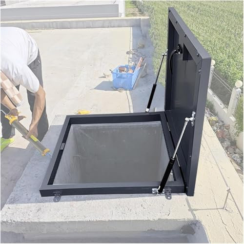 Botola Da Tetto Finestra da tetto di uscita di grandi dimensioni,finestra per pozzo di illuminazione per tetto piano con vetro temperato a doppio strato,porta di accesso al tetto a incasso,75 * 75cm