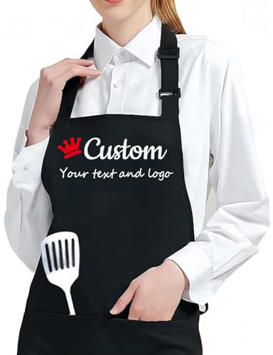 CVBN Personalisierte Schürze mit Namen Foto Bild Herren Damen Chefkoch Verstellbar mit Taschen für Den Hausgebrauch Restaurants Grillpartys,Schwarz
