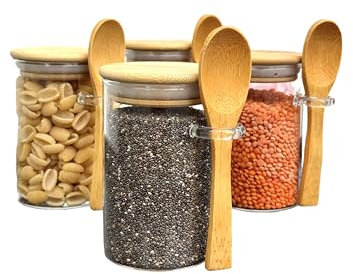 Generisch Vorratsgläser mit Deckel und Löffel, 4er-Set, 240 ml Aufbewahrung für Küche und Zuhause, stilvoll und platzsparend