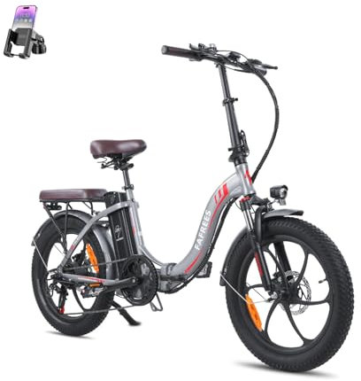 Fafrees F20 PRO E-Bike Klapprad Elektrofahrrad 20 Zoll Fatbike, 250W Motor 36V 18AH Akku, 20 * 3,0 Zoll Mountainbike Elektrofahrrad 40 Nm (Handyhalter, grau)