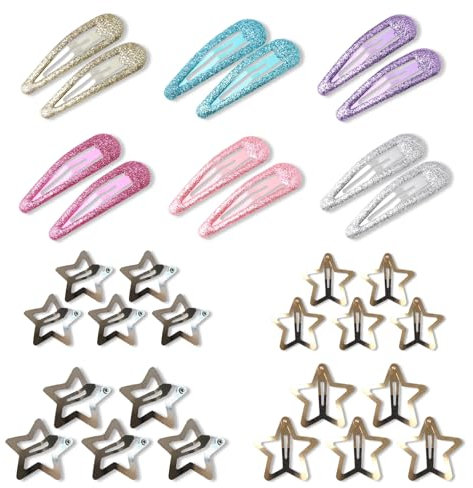 YOUZMY 32 Stücke Glitzer Stern Haarspangen, Goldene Metall Haarschmuck Clips, Haarspangen Haarstyling Zubehör Haarklammern, Bunte Pailletten Haarspangen, Haaraccessoires für Kinder Mädchen Frauen