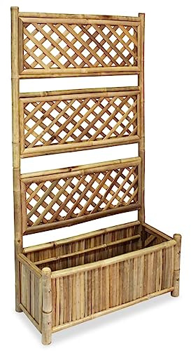 Tomostar Jardinière avec Treillis, Bac à Fleurs Jardinière Surélevée Lit surélevé de Jardin avec Treillis Bambou 70 cm