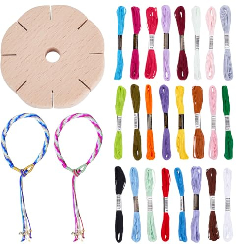 WEBEEDY Loom Armband Herstellungsset Mit Hölzernem Runden Kumi Disc Und Stickgarn Für Erwachsene Japanisches Kumihimo Starter Set Flechten Anfängerbedarf Für Armband DIY