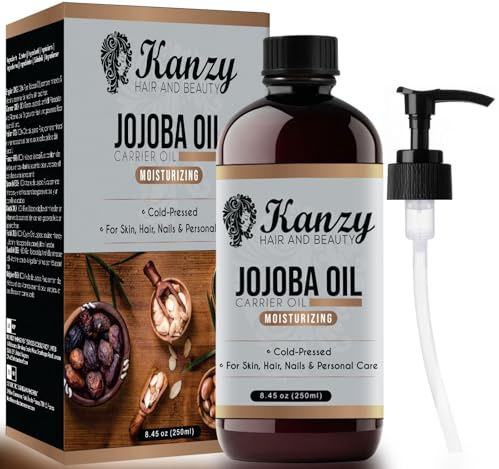 Kanzy Jojobaöl 250 ml Reines, Kaltgepresstes Öl für Haare, Haut, Nägel und Körper - Veganes & Tierversuchsfreies Träger und Massageöl