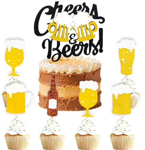 SANYUANHE Pack of 25 Oktoberfest Cake Decorations, Oktoberfest Decoration, Beer Festival Cake Figures, Beer Mug, Cupcake Toppers for Birthday Decoration, Beer Festival and Oktoberfest Theme Parties