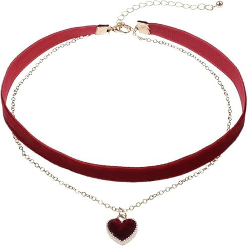 BrambleCo Red Choker Necklace - choker necklaces for women - Adjustable Layered Necklaces