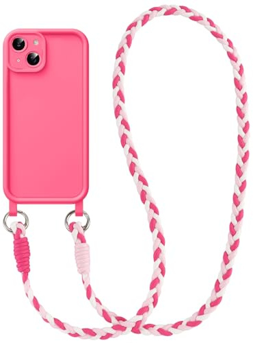 Coiwxmoi Cover per iPhone 14 con Cordino, Custodia Doux Silicone con Regolabile Collana Ultra Sottile Antiurto AntiGraffio Protettiva Case con Laccio Tracolla per iPhone 14 6,1, Rosa