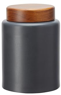 KHG Kaffeedose 11,5cm x 16cm, Keramik Steingut in Anthrazit Grau mit Holz-Deckel, Kapazität 1 Liter, runde Vorratsdose für Kaffee, Kaffee Aufbewahrung aromadicht