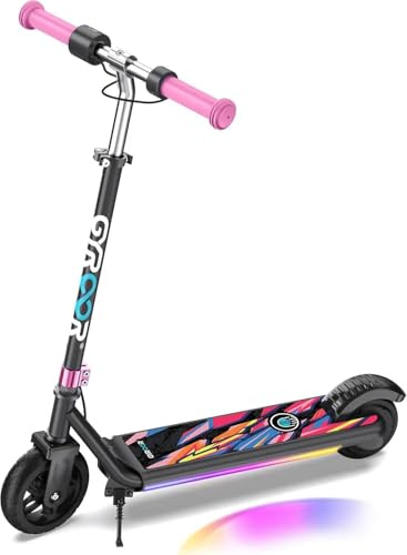 Gyroor E Scooter Kinder 6-12 Jahre, 150W Motor Elektroroller für Kinder 10/km/h LED Digitalanzeige, Musik E Roller Kinder Bunte Regenbogenlichter