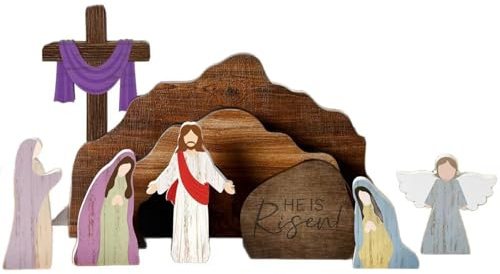 Otbushit Krippenset aus Holz, Osterdekoration, leeres Grab, Osterdekoration, Jesus-Dekoration für den Tisch zu Hause, im Büro