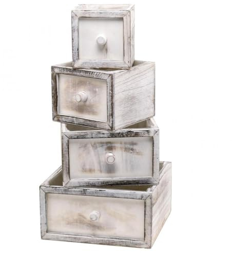 Viana Pflanzgefäß Vintage Holzschublade Creme 4er-Set 24-12cm