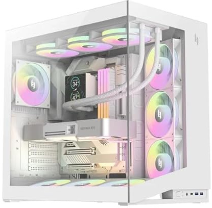 GAMEMAX NEX C56 WH Case gaming ATX mid-tower Airflow, vetro temperato 270°, 7 ventole ARGB 120 mm preinstallate, USB-C, 2× USB 3.0, radiatore 360 mm, per desktop, RTX 4090 & RTX 5090