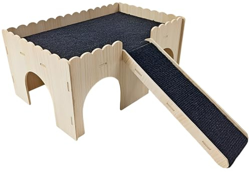 Vestamore Meerschweinchenhaus mit Rampe, Schloss aus Massivholz, sicheres Kauspielzeug, 38 x 25 x 18 cm