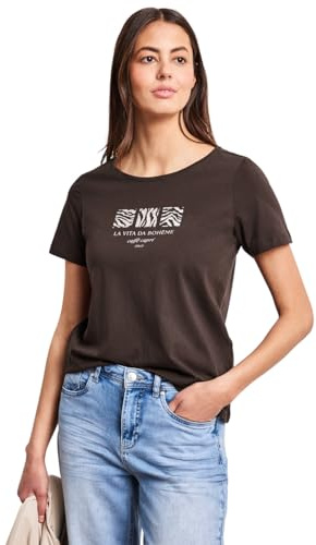 Street One Basic T-Shirt mit Rundhals und Print Espresso Brown 42