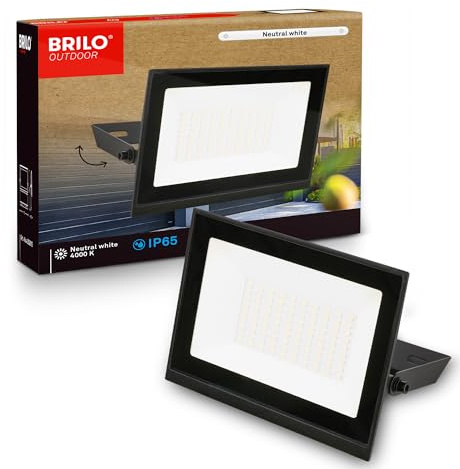 BRILONER - LED Strahler außen, Neutralweißes Licht, 50W 4500lm, Schwenkbar, IP65 Staub- und Strahlwasserschutz, Fluter, Flutlicht, Außenstrahler, Scheinwerfer, Garten, Garage, 17,5x18,5x3 cm, Schwarz