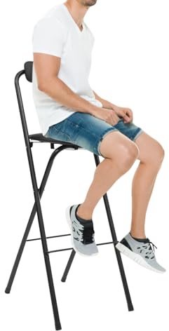 QUIOTUIR Sgabello da bar pieghevole 70 cm altezza con schienale e cuscino imbottito seggiolone pieghevole ultra sottile 70 mm capacità 125 kg acciaio al carbonio anti-ruggine sgabello bar cucina