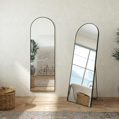 AICA Miroir sur Pied 150cm Forme Arche Noir HD, Miroir Plein Pied Mural | 150 x 50cm Miroir sur Pieds,Verre Trempé Incassable,Cadre Aluminium,pour Chambre, Salon, Dressin