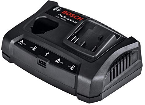 Bosch Professional 18V System Ladegerät GAX 18V-30 (je eine Ladebuchse für 12V & 18V Akku, USB Ladebuchse, Wandstativhalterung)