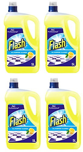 4x 5L Litres Flash Home Commercial Industrial Catering Business All Purpose Deep Cleaning Cleaner for Washable Hard Floor Surface Dissolves Grease Dirt with Fresh Pleasant Lemon Fragrance Scent