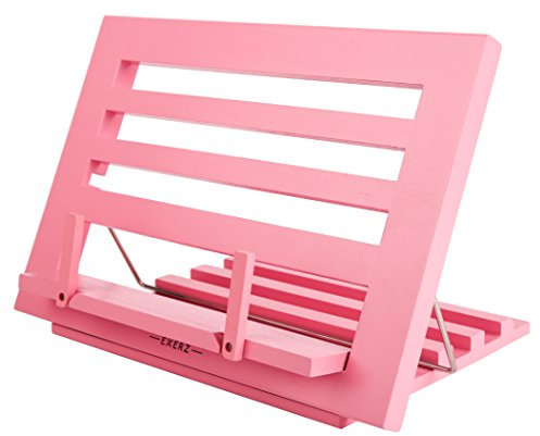 Exerz Kochbuchhalter aus Holz/Lese Kochbuchständer Koch Rezepthalter Buchstütze - Premium Qualität/Einstellbar/Ideal für Bücher, iPads und Tablets -34 x 24 x 2 cm (Rosa)