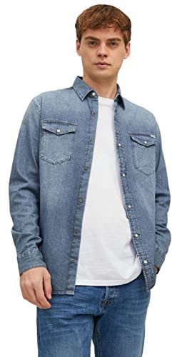 Jack & Jones Men's Jjesheridan Shirt L/S Denim Shirt, Blue (Medium Blue Denim Fit Slim), XXL