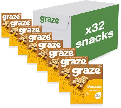Graze Banana Oat Boost Bars - Vegan Snacks, Whole Oats & Natural Flavours, High in Fibre - Packaging may vary - (28 Snacks - 7 Packs of 4 x 30g)