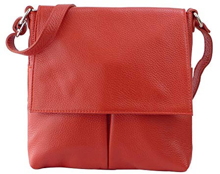 SH Leder Echtleder Umhängetasche Schultertasche Crossover aus Gernarbt Rindleder 26x25cm Kim G182 (Rot)