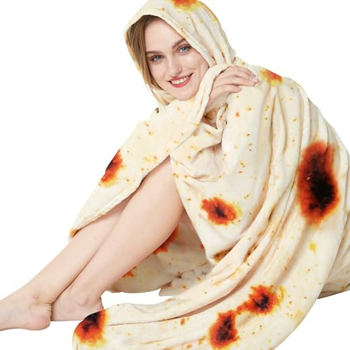 LetsFunny Burrito-Tortilla-Decke für Erwachsene, 203,2 cm, Schrottwichteln, doppelseitig, riesig, lustig, realistisch, weich, Flanell, runde Überwurfdecke, Weihnachten, Coole Sachen für Teenager
