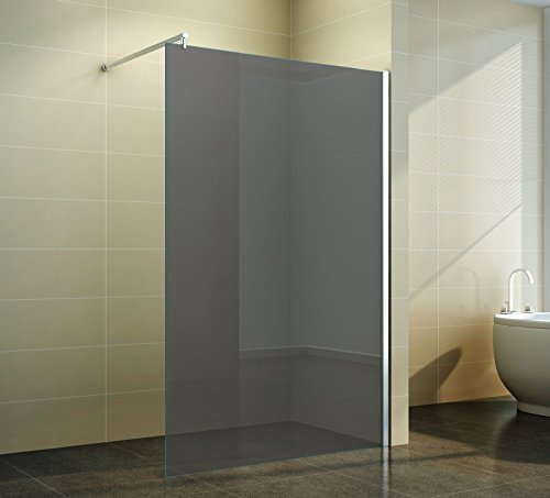 Duschwand Glas 10mm Sicherheitsglas - Begehbare Duschabtrennung Glaswand Easy Clean Nano Beschichtung - Walk - Duschwand Grauglas 130 cm - ebenerdig - Duschtrennwand mit Edelstahl-Zubehör