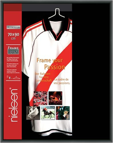 nielsen Trikotrahmen, 70 x 90 cm - Floatglas, Aluminium, Schwarz matt, Objektrahmen zum Aufhängen im Hoch- & Querformat, Echtglas, Framebox
