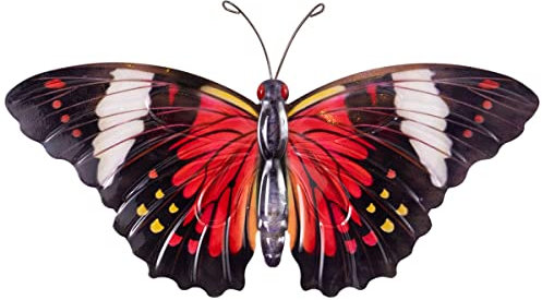 CIM Metall Wand-Deko - Schmetterling Scarlet Tiger - 35cm x 20cm - tierische 3D Wandbilder - Wandschmuck inkl. praktischer Wandbefestigung - Lebhafte Wandskulptur