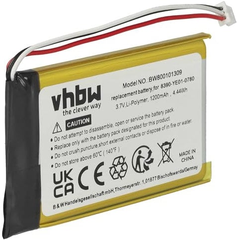 vhbw 1x Batterie Remplacement pour Navigon 8390-YE01-0780, 0923FLYE31938, 384.00022.005 pour GPS, Appareil de Navigation (1200mAh, 3,7V, Li-polymère)