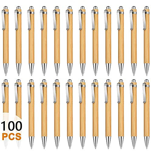 Tiamu 100PCS Holzkugelschreiber Set, Kugelschreiber Hochwertig, Kugelschreiber mit Gravur, Kugelschreiber Blau Tinte, DIY Personalisiert Kugelschreiber Druckkugelschreiber für Büro und Schule
